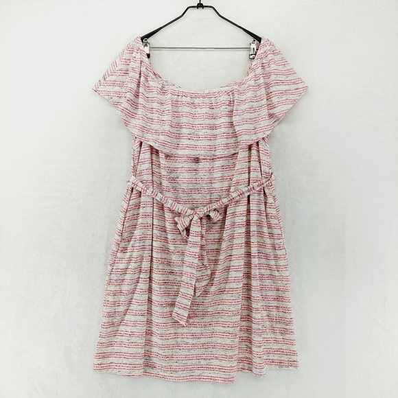 Lane Bryant Dress Off The Shoulder Gray Pink Stripe Tie Waist Dress P4984 - Picture 2 of 9